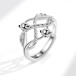 Anillos Antiestrés con Cuentas Giratorias, Diseño de Cuerda Tejida Infinita Cruzada, Chapado en Oro Blanco sobre Cobre, Joyería para el Estrés - Product Image 1