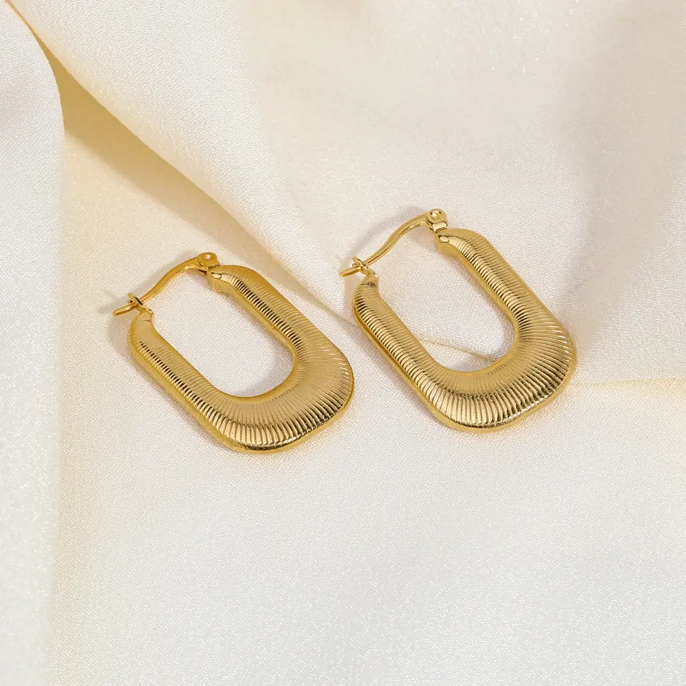 Vintage Striped U Shape Hoop Earrings Gold Plated Stainless Steel Women Accessories Jewelry pendientes de acero inoxidable