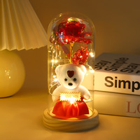 Cadeau de Noël, de la Saint-Valentin ou d'anniversaire, rose éternelle à LED, mini ours galaxie, roses éternelles dans un dôme en verre