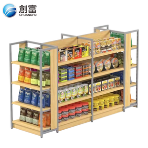 Sistema di Scaffalature Gondola Bifacciale in Ferro e Legno per Carichi Pesanti, Espositore Durevole Anticorrosione per Supermercati e Negozi di Alimentari - Product Image 4