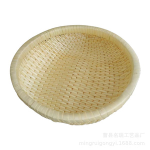 Rattan <b>Baskets</b> Natural Wood Color Circle Shape <b>Stackable</b> With Handle For Home Storage And Decoration - Product Image 5