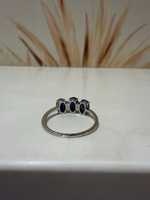 Bague de fiançailles traditionnelle en or jaune avec trois pierres, saphir bleu et diamant, saphir naturel, cadeau de demande en mariage