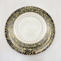 Ensemble d'assiettes en céramique à motifs islamiques noir et or, assiettes rondes de luxe pour l'Aïd, le Ramadan, la décoration de la maison et les cadeaux