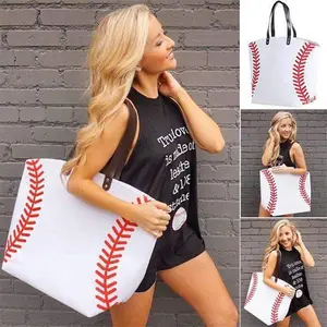 Wholesale Monogrammed Beach Travel Bag Baseball Football Basketball Softball Sport Leather Handle Sports Tote Bag