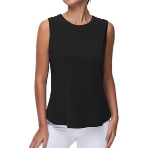 Débardeur de sport pour femme, coupe ample, sans manches, respirant, avec fentes latérales, col rond, design asymétrique - Product Image 2