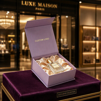Boîte cadeau magnétique avec logo personnalisé, emballage en papier rigide de luxe de couleur violette avec doublure en soie pour parfum et cosmétiques