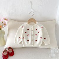 Cardigan en tricot pour fille, printemps-automne, broderie cœur, manches longues, pull bébé