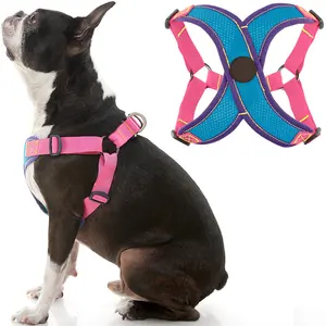 Rompi Harness anjing kustom, dapat diatur, nyaman, X langkah dalam rompi Harness anjing, Logo kustom, Waring lembut, Harness hewan peliharaan anjing