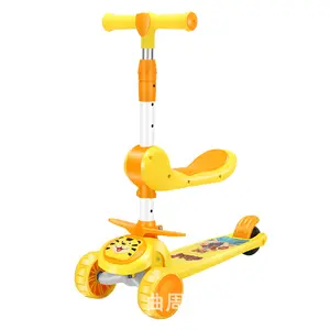 Children's scooter wholesale three-in-one baby scooter can sit and ride 2-12 years old children's car music scooter