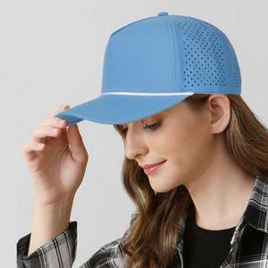 Wholesale Custom PVC Rubber Logo Hat Laser Cut Hole Perforated Dad Hat <b>Waterproof</b> Sport Baseball <b>Cap</b> With Rope - Product Image 1