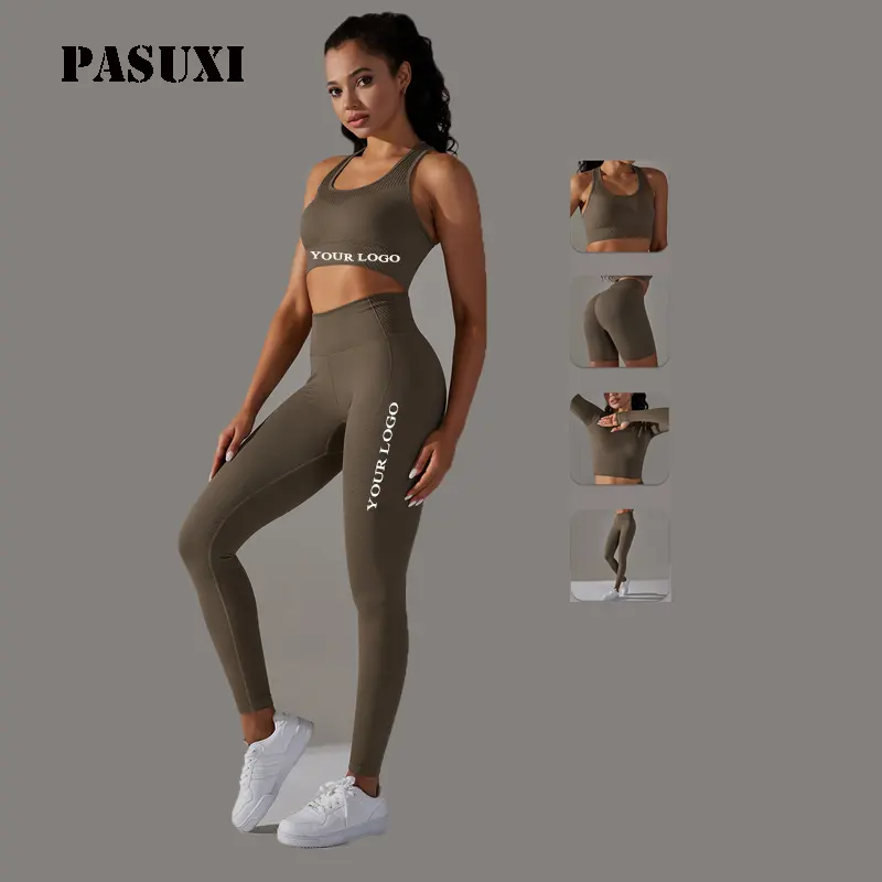 PASUXI Bộ Đồ Tập Yoga Quần Áo Tập Thể Dục Nữ Áo Ngực Thể Thao Không Đường May Quần Legging Cạp Cao Bộ Đồ Tập Yoga 3 Món Ngoại Cỡ