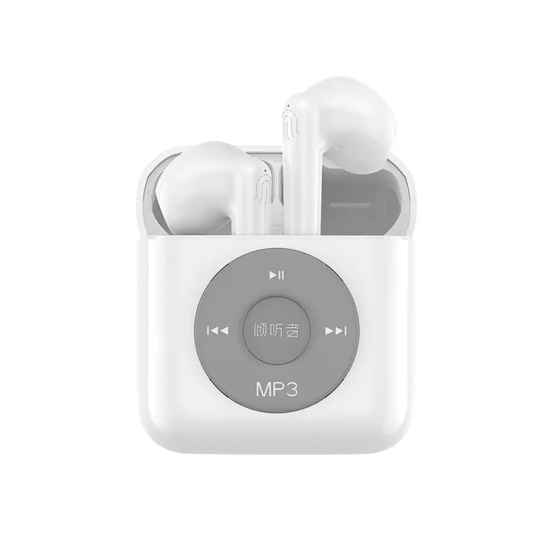 Headphone Nirkabel Earphone Bluetooth Noise Cancelling MP3 Player dengan Kotak Pengisian Daya Headset Mini Kartu 4GB Bawaan untuk Olahraga