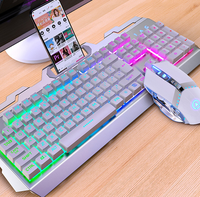 Set Keyboard dan Mouse Gaming Vintage Barebones Berkabel, Keyboard Mekanik dengan Lampu Latar RGB, Keyboard dan Mouse untuk Game Komputer