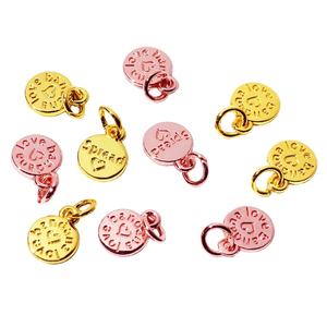 Jewelry Fitting Custom logo Stamped Necklace Pendent Round Shape Mini <strong>Charm</strong> Alloy Letter <strong>Word</strong> Phrase Tags - Product Image 1