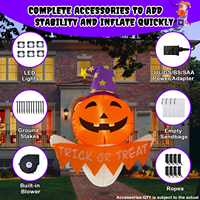 Décoration de jardin gonflable d'Halloween pour extérieur, fantôme de 3,5 pieds avec visage orange, autocollant de fenêtre, lumières LED intégrées