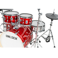 Découvrez la Batterie Électronique Série Lightning Rouge, Instrument à Percussion avec Cymbales 14/16/17/20 et Fûts 10/12/14/16/22