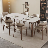 Nouveau modèle 2025 : Ensemble table et chaises de salle à manger en bois massif, design moderne pour salon avec plateau en roche