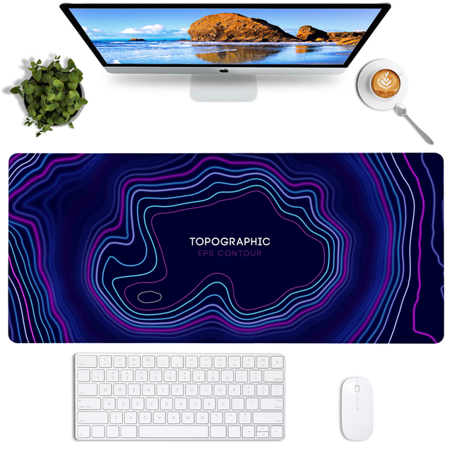 Neon Glow Large 80x30cm Non-Slip Waterproof Topographic Gaming Desk Mat for PC Gamer Vaporwave Keyboard Mouse Setup in Stock