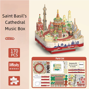 Rompecabezas 3D de madera educativo transfronterizo: Caja de música de Moscú y modelo de la Catedral de San Basílio, de ensamblaje a presión, adorno de escritorio, regalo - Product Image 2