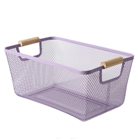 Panier en métal à mailles fines avec poignée en bambou - Panier de rangement multifonction écologique pour la cuisine et l'organisation de la maison