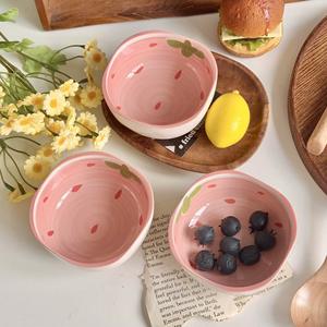 Bol en céramique fraise, petit plat à sauce et assaisonnement mignon et de grande valeur, passe au micro-ondes, plat à collation sous glaçure - Product Image 1