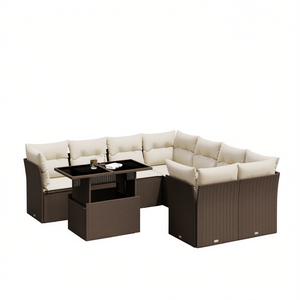 Set Divano da Giardino in Rattan PE Marrone 9 Pezzi con Braccioli Regolabili Arredamento da Esterno Design Contemporaneo - Product Image 1
