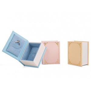 Elegant Rectangle Jewelry <b>Box</b> With Lid Book Style Storage Pink Blue Beige Embossed Pattern For Jewellery - Product Image 1