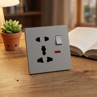 Prise murale électrique universelle KSQ moderne, interrupteur en plastique gris mat dépoli, courant nominal 16A/10A