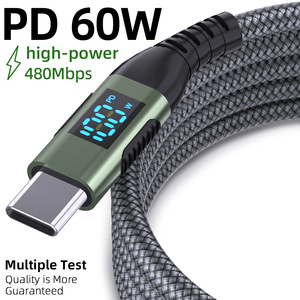 Câble de charge rapide Type-C vers Type-C 60W avec affichage numérique intelligent et gaine en nylon tressé pour téléphones mobiles et tablettes - Product Image 3