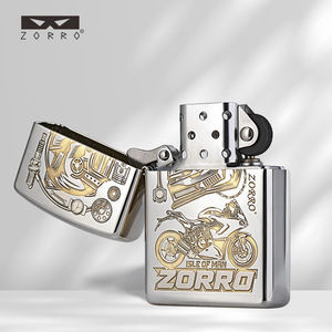 ZORRO/Zorro Z91 DIY-022 Briquet <span class=keywords><strong>de</strong></span> <span class=keywords><strong>moto</strong></span> en laiton nickelé blanc haute vitesse coupe-vent, cadeau haut <span class=keywords><strong>de</strong></span> gamme, best-seller <span class=keywords><strong>TikTok</strong></span> Kuaishou - Product Image 3