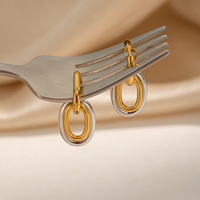 Boucles d'oreilles pendantes ovales à double cercle pour femmes, en acier inoxydable, plaqué or 18 carats PVD, géométriques, uniques, pour un usage quotidien, style élégant, cadeau