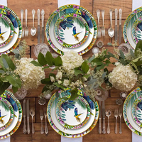 Assiettes de table à motifs floraux tropicaux et perroquets, assiette de présentation en porcelaine fine à bordure dorée