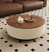 Table basse de rangement ronde cannelée noire avec plateau en noyer foncé de style Mid-Century pour salon moderne, villa, hôtel