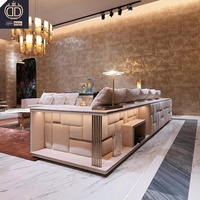 Ensemble de canapés modulaires en cuir véritable avec dossier rembourré en forme de L, 8 places, cadre en bois massif, pieds en acier inoxydable, style moderne pour appartement