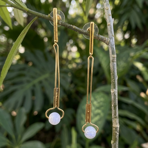 SOUMYA CREATIONS Fashion Women's Trendy Geometric <b>Drop</b> Earrings Brass Gold Plated <b>Rainbow</b> Moonstone Gemstone for Party Occasions - Product Image 1