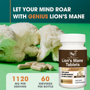 OEM Mejor Lion's Mane Tablet Alegre Estado de ánimo Suplemento de salud natural para la regeneración nerviosa Memoria de soporte cerebral - Product Image 3