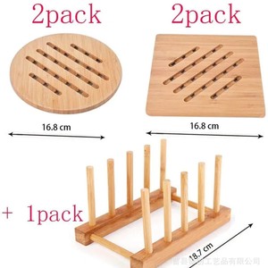 Bamboo Coasters Round Hollowed Out Non Slip Kitchen Mats For Hot Pot <b>Teacup</b> Bowl Placemats With Drain Rack - Product Image 5