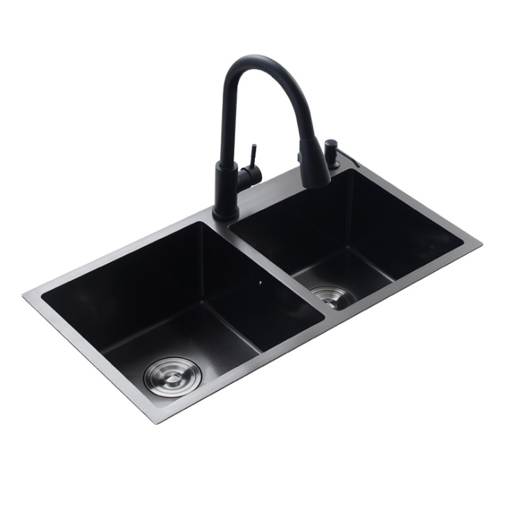 Натуральный серый черный камень для ванной комнаты, кухонная раковина с двойной чашей, индивидуальная кварцевая раковина на кухне с сливом