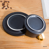 9 oz personnalisé poignée en or élégant d'hôtel de café cappuccino en céramique café tasse à café et soucoupe ensemble avec cuillère en acier