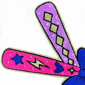 New Hot Iron on Embroidered Large Size Chenille Bow Tie <b>Baseball</b> <b>Bat</b> Patch for T-shirt Hoodies Hat Bag Decoration - Product Image 5