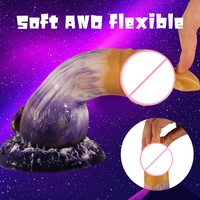Dildo Golden Bunny en silicone super doux, base à forte ventouse, jouet pour adultes, corps violet moelleux marbré, veines épaisses, extase extrême 100%