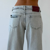 Jean en denim déchiré ample taille haute pour femme, respirant, style streetwear d'été