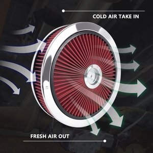 14 Zoll x 2 Zoll verchromter, waschbarer, runder, roter Luftfilter-Set, High-Flow-Luftfilter für SBC BBC - Product Image 5