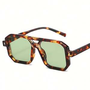 Gafas de Sol de Piloto Retro con Remaches de Leopardo y Logotipo Personalizado 2025, Protección UV400, Doble Puente, Cuadradas, para Hombre y Mujer - Product Image 1