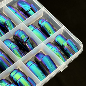 Nuevas 144 Uñas Postizas Electrochapadas en Color Azul Verde Sólido, Estilo Oscuro, Puntas de Uñas Artificiales para Suministros de Arte de Salón de Belleza - Product Image 4