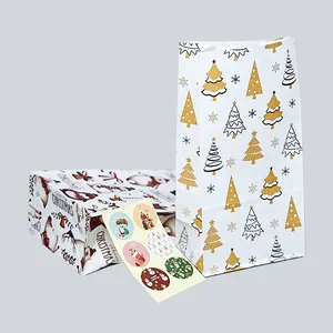 תיק נייר מלאכה מהיר אישית תיק הדפסה לבן מלא עם ידית גודל לוגו חג המולד מתנה קניות שקיות קראפט תכשיטים