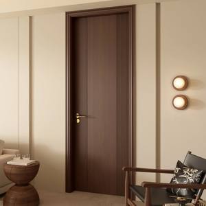 Fabricante al por mayor de puertas de madera maciza de nogal lacadas para interiores puertas planas modernas de apertura lateral impermeables de madera natural - Product Image 1