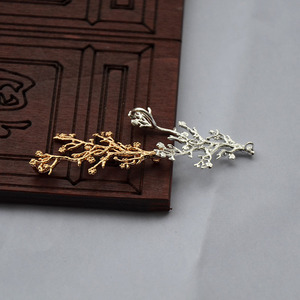 <b>Tree</b> <b>Branch</b> Flower Charm 21x41mm Gold Silver Plated Copper Pendant DIY Jewelry Accessory - Product Image 2