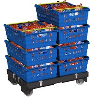 Bac de stockage robuste en plastique à mailles, empilable et emboîtable, avec bras de levage et barre pivotante, pour supermarché, couleur personnalisable