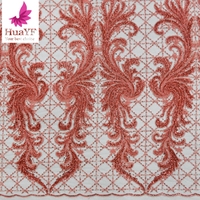 Haut de gamme africain lourd 3d perlé paillettes dentelle haute qualité broderie dentelle robe tissu pour 5 Yards Aso Ebi HY1352-6